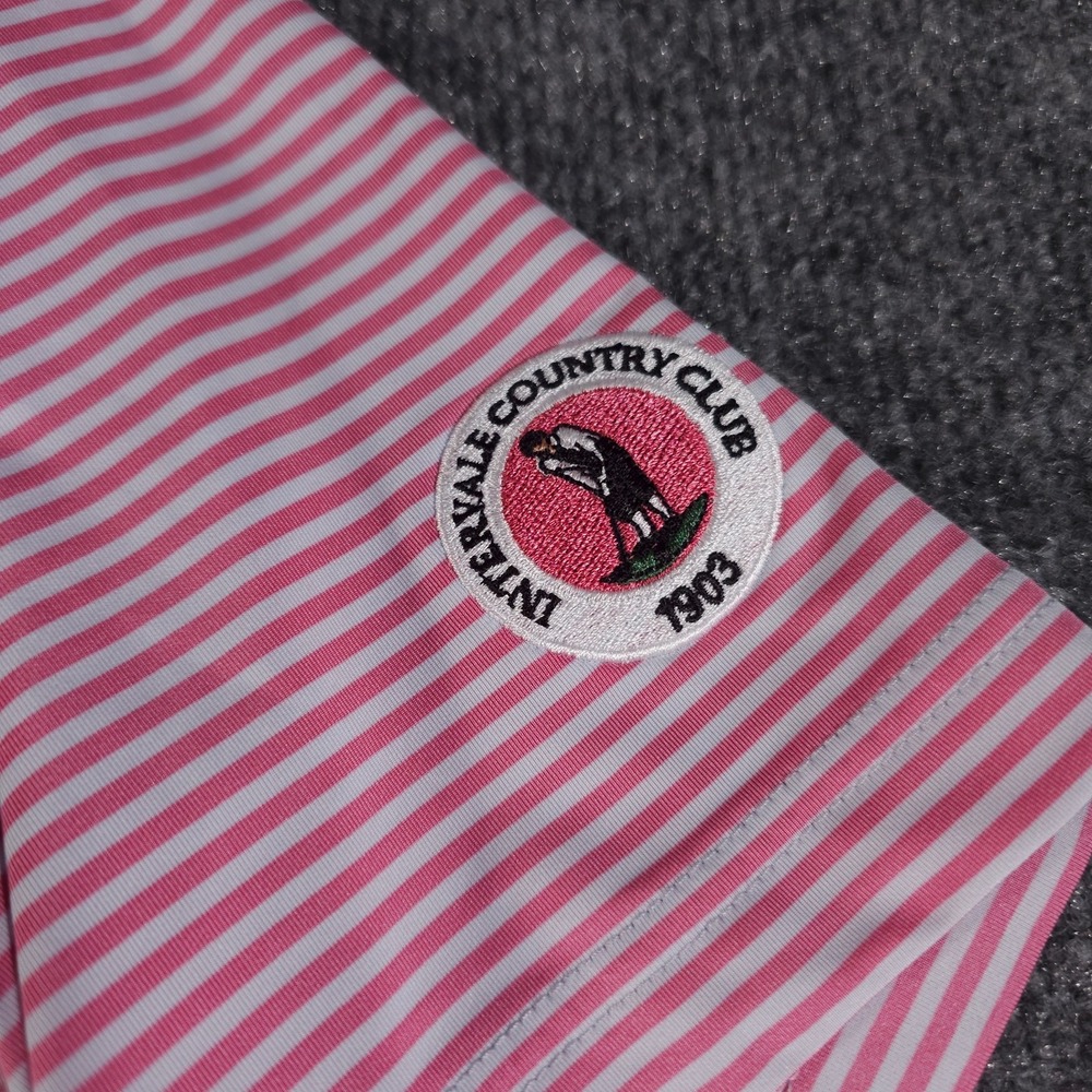 FootJoy Mens Large Pink White Striped Performance Stretch Golf Polo Short Sleeve - Picture 2 of 8